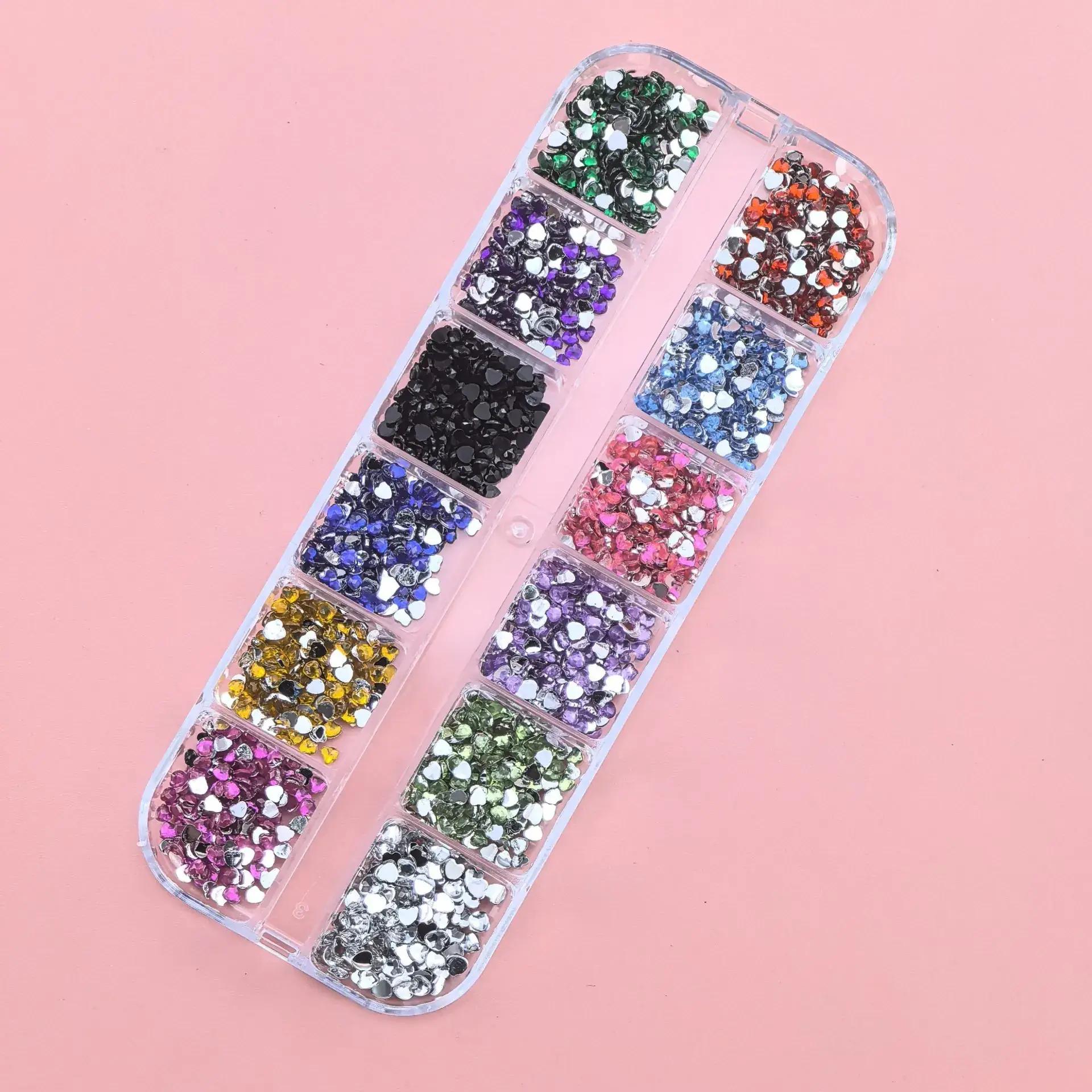 12 Color Mixed Diamond Nail Drill Set 2.0 Round Silver
