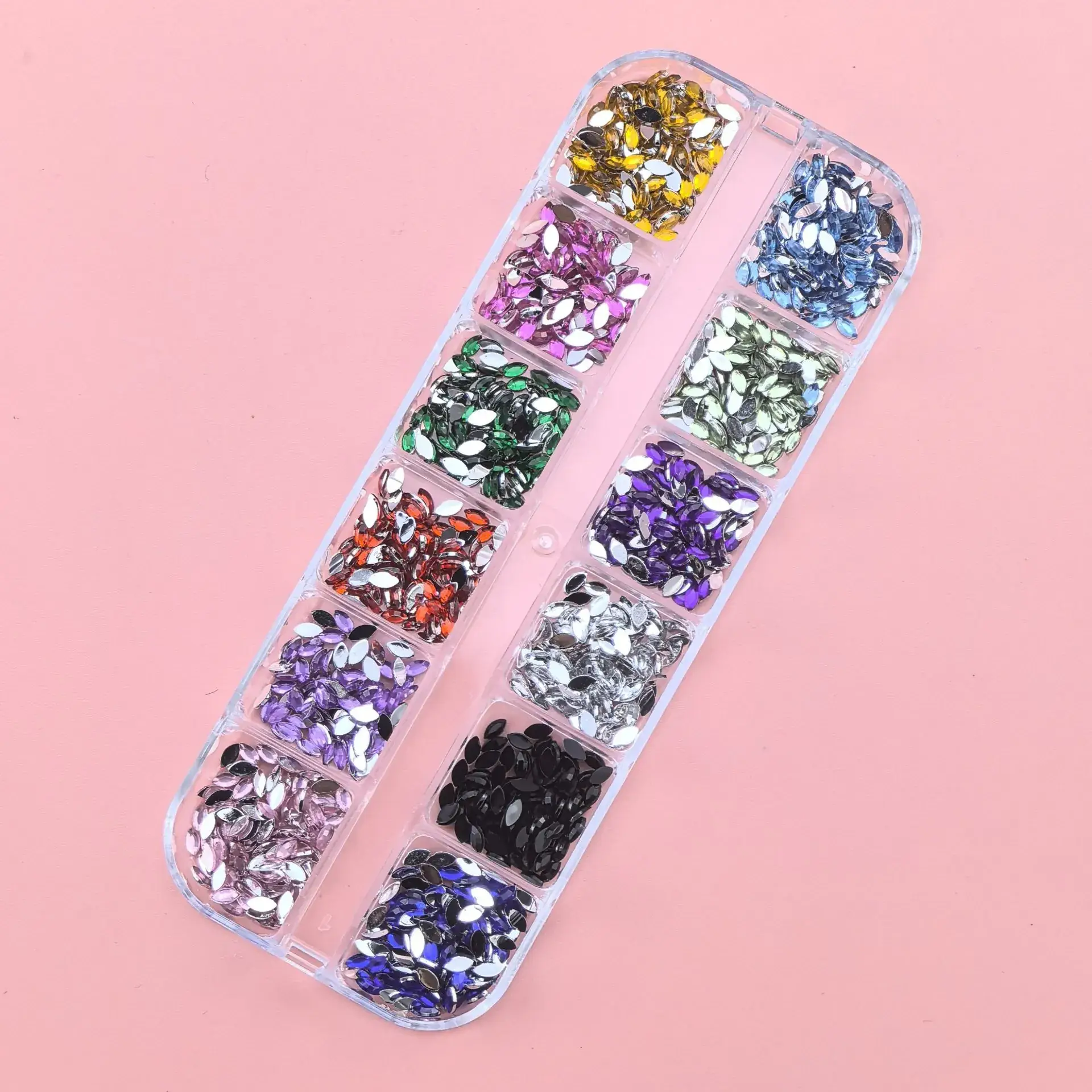 12 Color Mixed Diamond Nail Drill Set 2.0 Round Silver