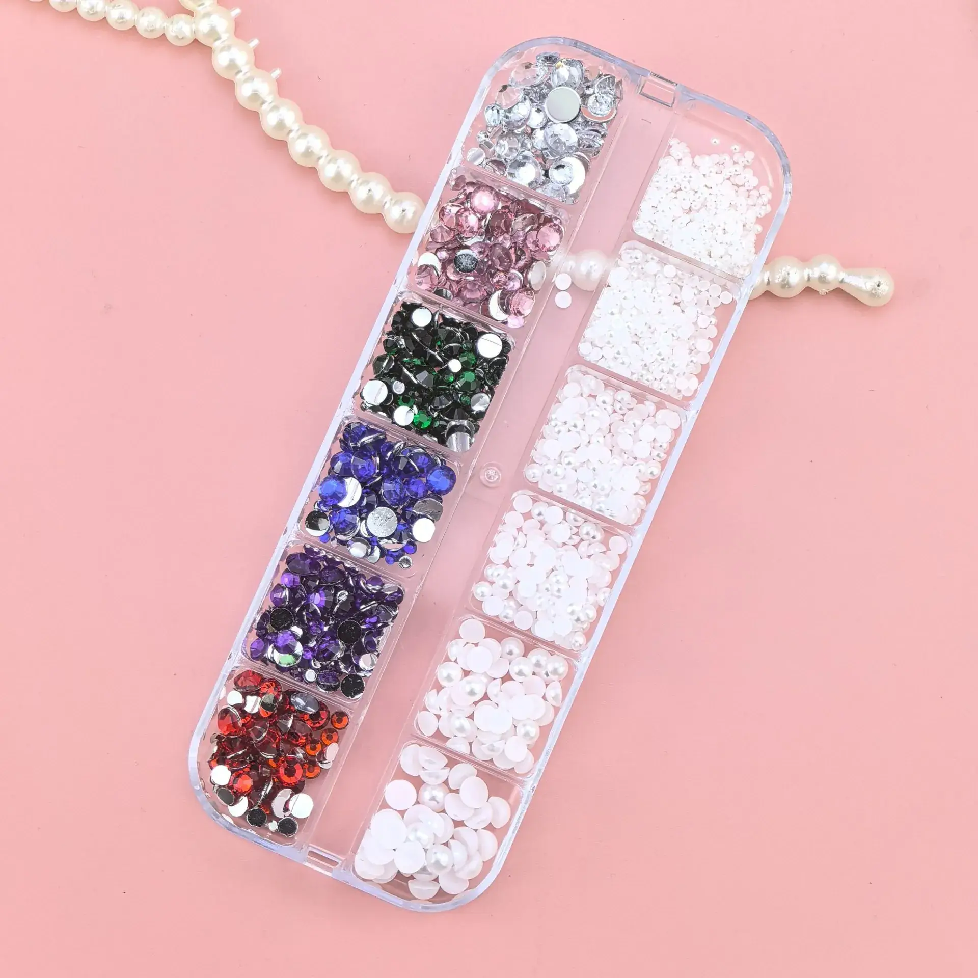 12 Color Mixed Diamond Nail Drill Set 2.0 Round Silver