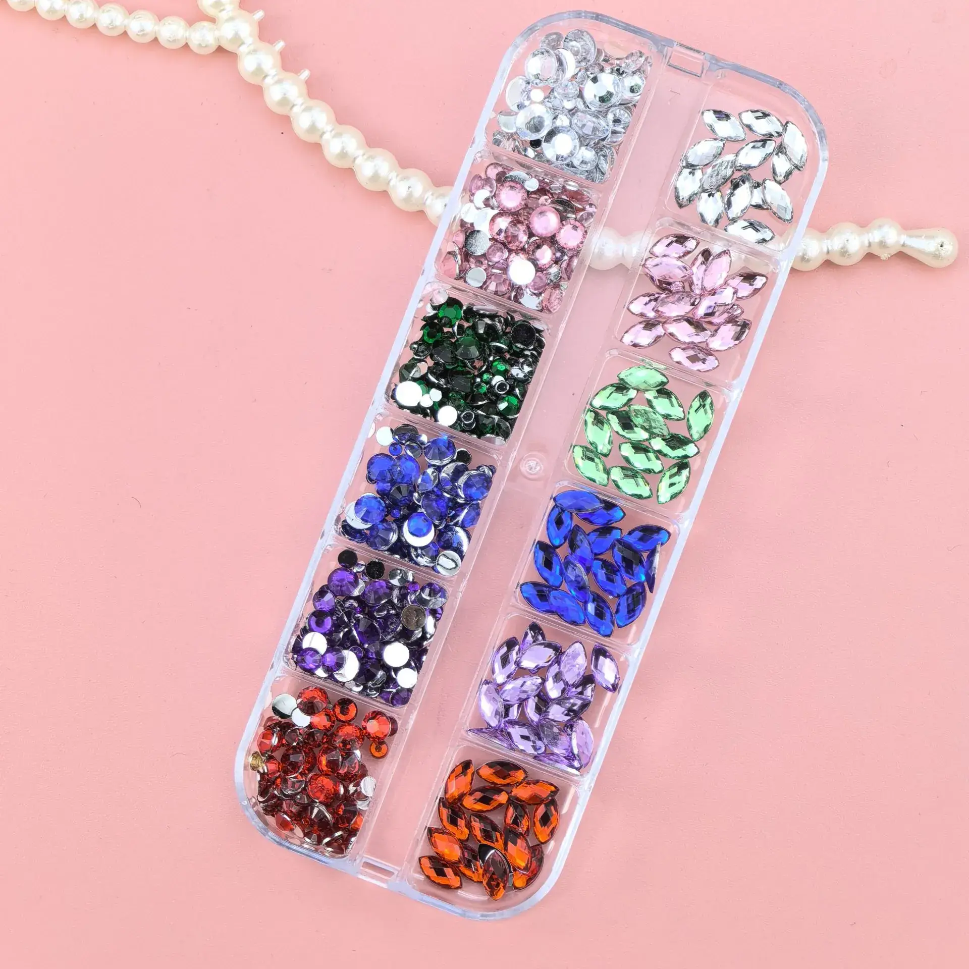 12 Color Mixed Diamond Nail Drill Set 2.0 Round Silver
