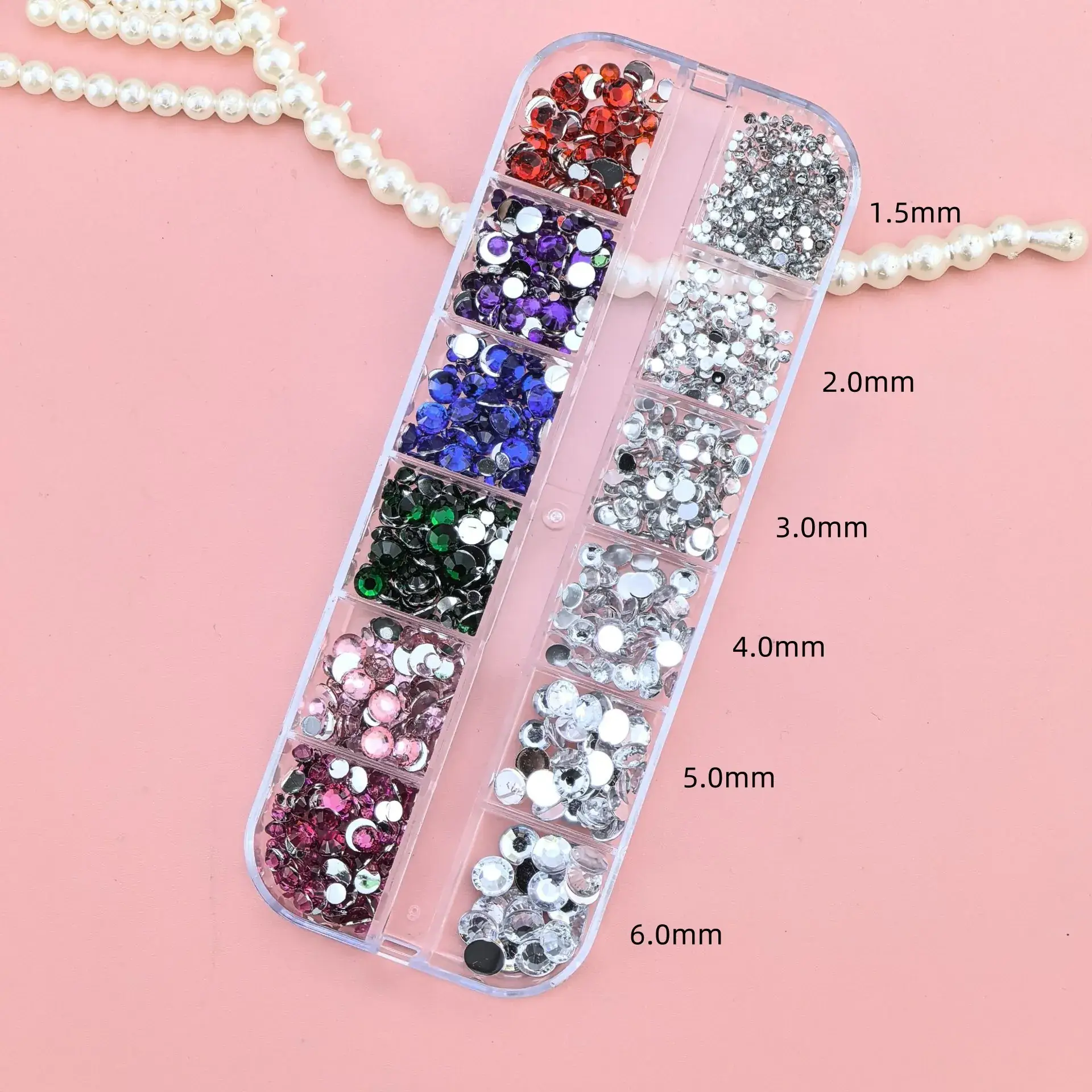 12 Color Mixed Diamond Nail Drill Set 2.0 Round Silver