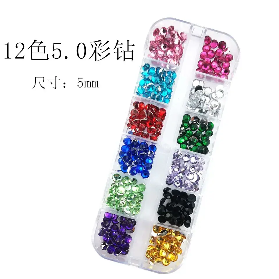 12 Color Mixed Diamond Nail Drill Set 2.0 Round Silver