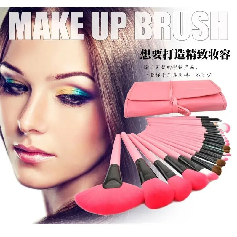 Pink Makeup Brush Set 24 Pcs Long Rod Professional Artist - Image 3