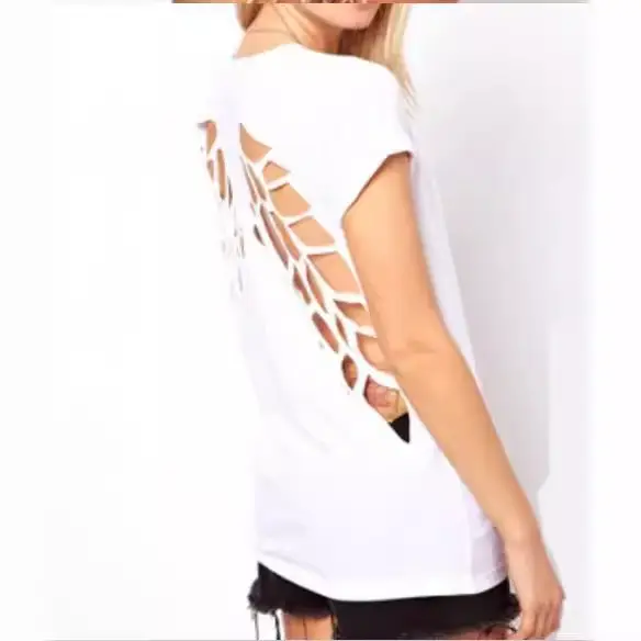 Women's Black Back Burning Hollow Angel Wings T-Shirt - Image 3