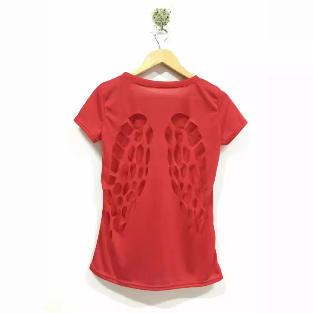 Women's Black Back Burning Hollow Angel Wings T-Shirt - Image 5