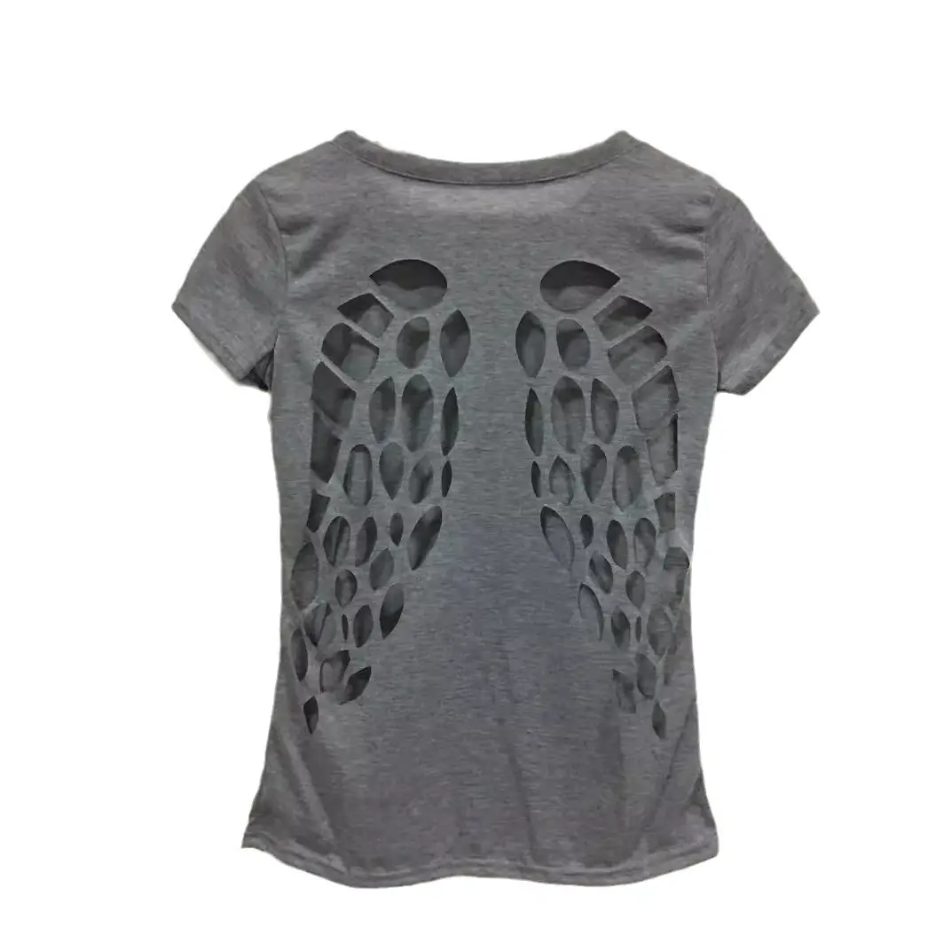 Women's Black Back Burning Hollow Angel Wings T-Shirt - Image 6