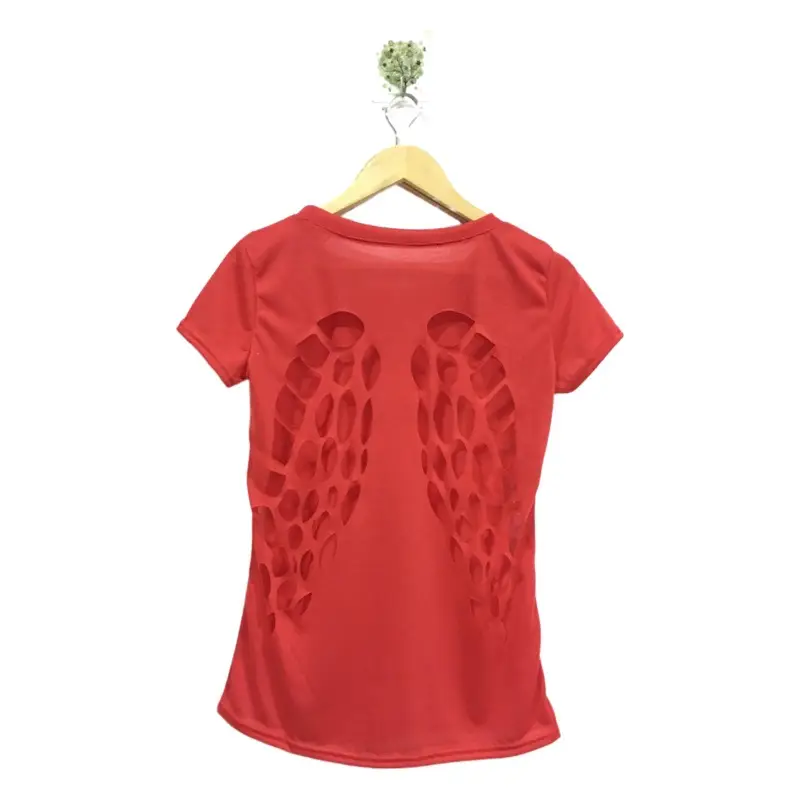 Women's Black Back Burning Hollow Angel Wings T-Shirt