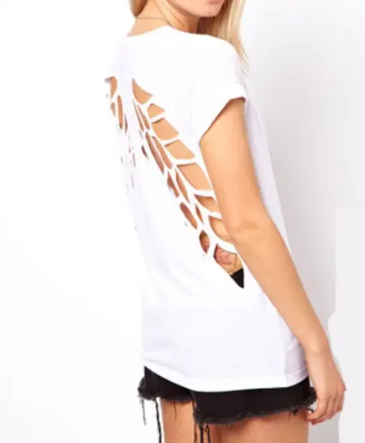 Women's Black Back Burning Hollow Angel Wings T-Shirt