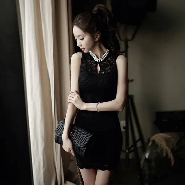 Beaded Lace Sleeveless Slim Fit Hip Dress for Women