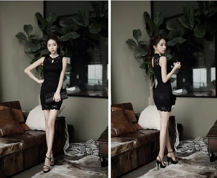 Beaded Lace Sleeveless Slim Fit Hip Dress for Women — feature 13