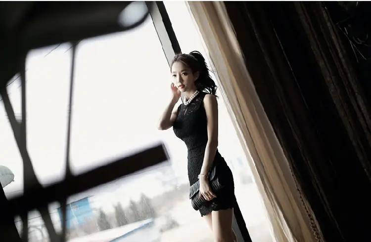 Beaded Lace Sleeveless Slim Fit Hip Dress for Women — feature 14
