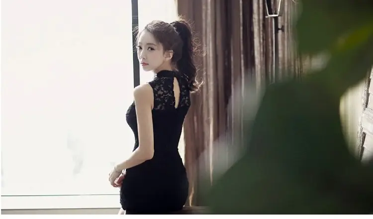 Beaded Lace Sleeveless Slim Fit Hip Dress for Women — feature 15