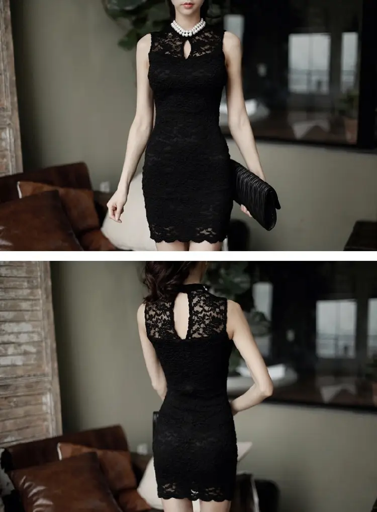 Beaded Lace Sleeveless Slim Fit Hip Dress for Women — feature 18