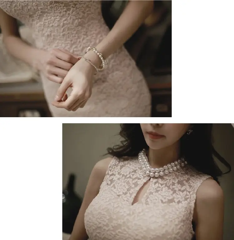 Beaded Lace Sleeveless Slim Fit Hip Dress for Women — feature 8