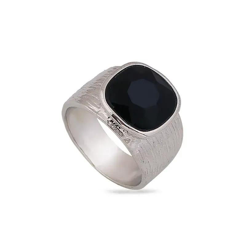 Punk Diamond Ring Black Stone Silver Couple