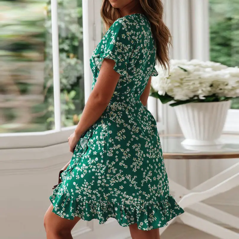 2024 Printed Bohemian Green A-Line Dress - Image 4