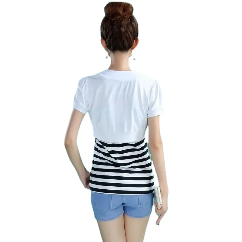Women Korean Style Striped Short Coat with T-Shirt Set - Image 5