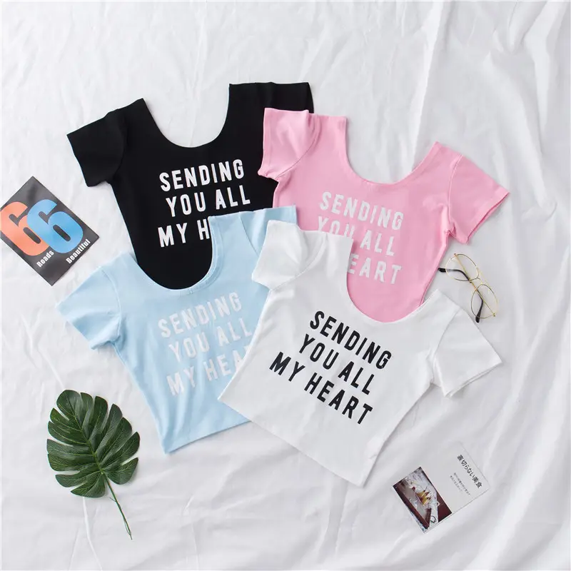 Navel Exposed T-Shirt Women Pink Black Letter Print - Image 4