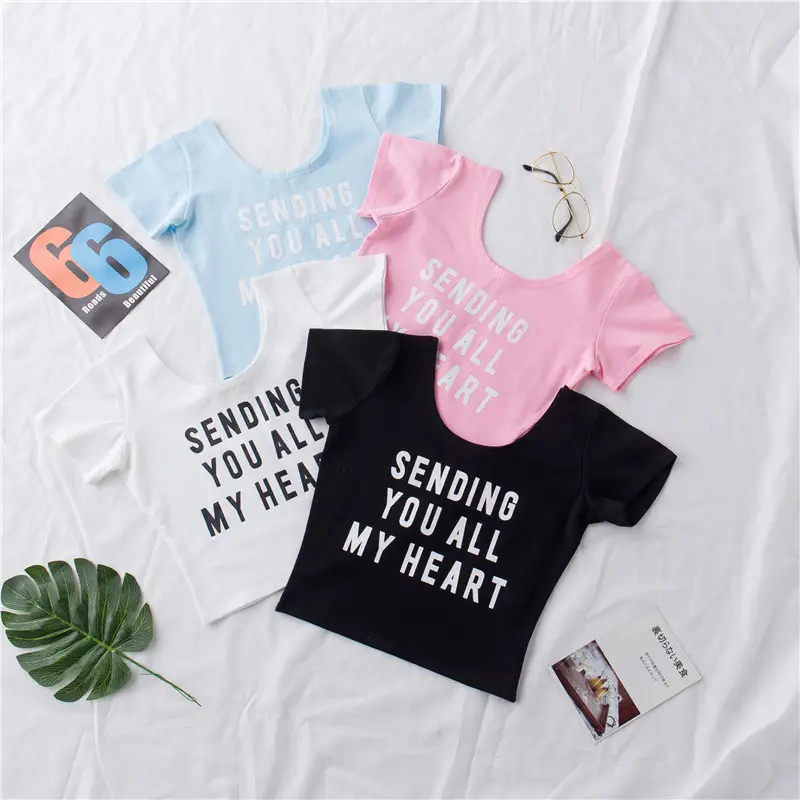Navel Exposed T-Shirt Women Pink Black Letter Print - Image 5