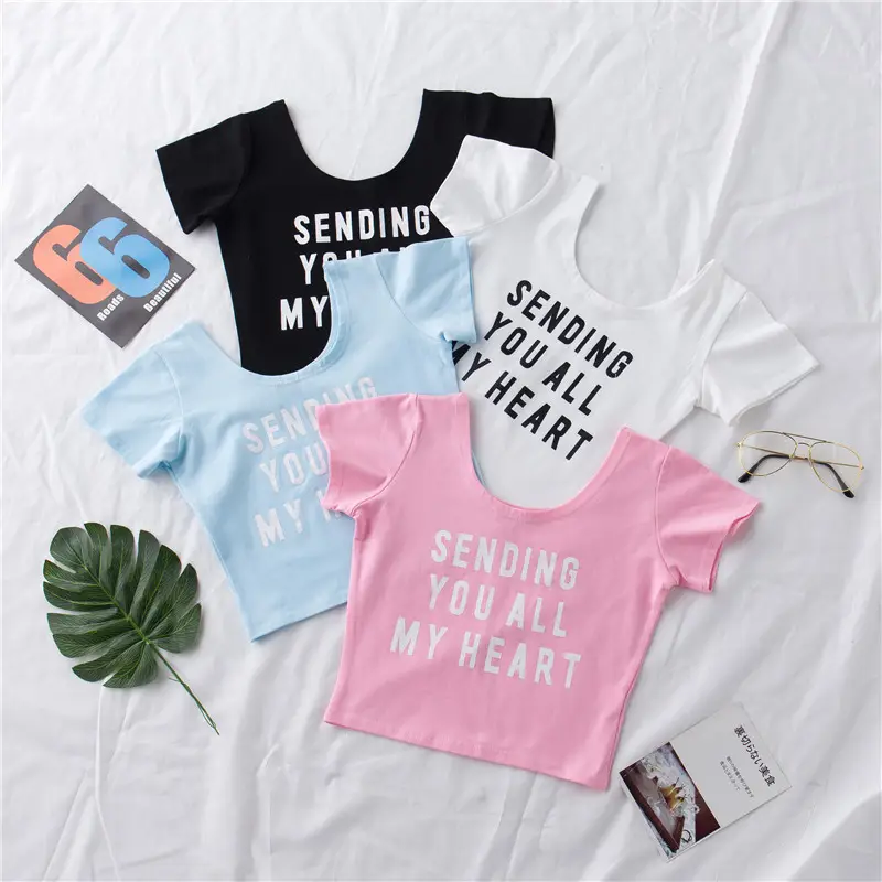 Navel Exposed T-Shirt Women Pink Black Letter Print - Image 6