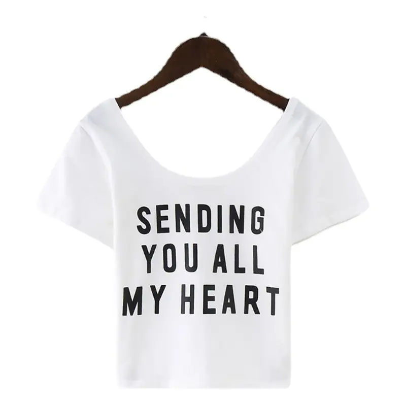 Navel Exposed T-Shirt Women Pink Black Letter Print