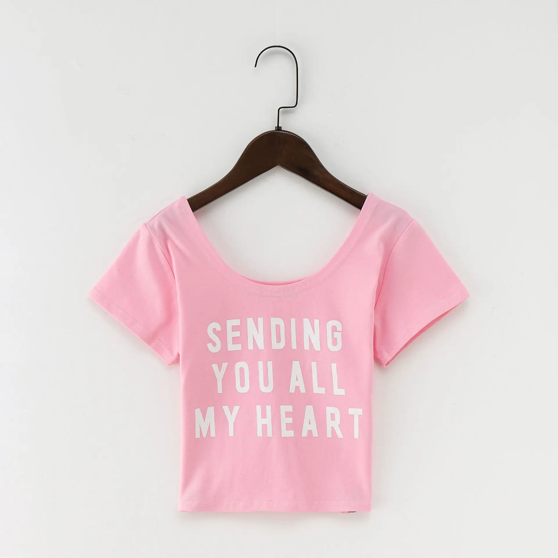 Navel Exposed T-Shirt Women Pink Black Letter Print - Image 2