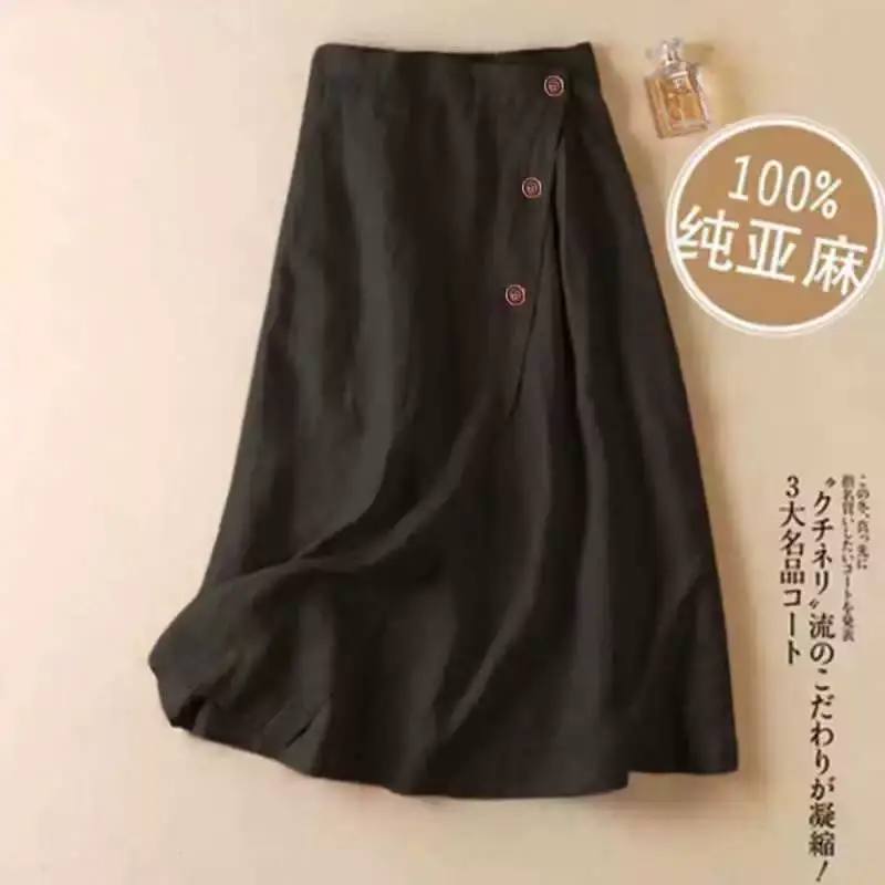 Women's 100% Pure Cotton Black A-Line Skirt Mid-Length — feature 3