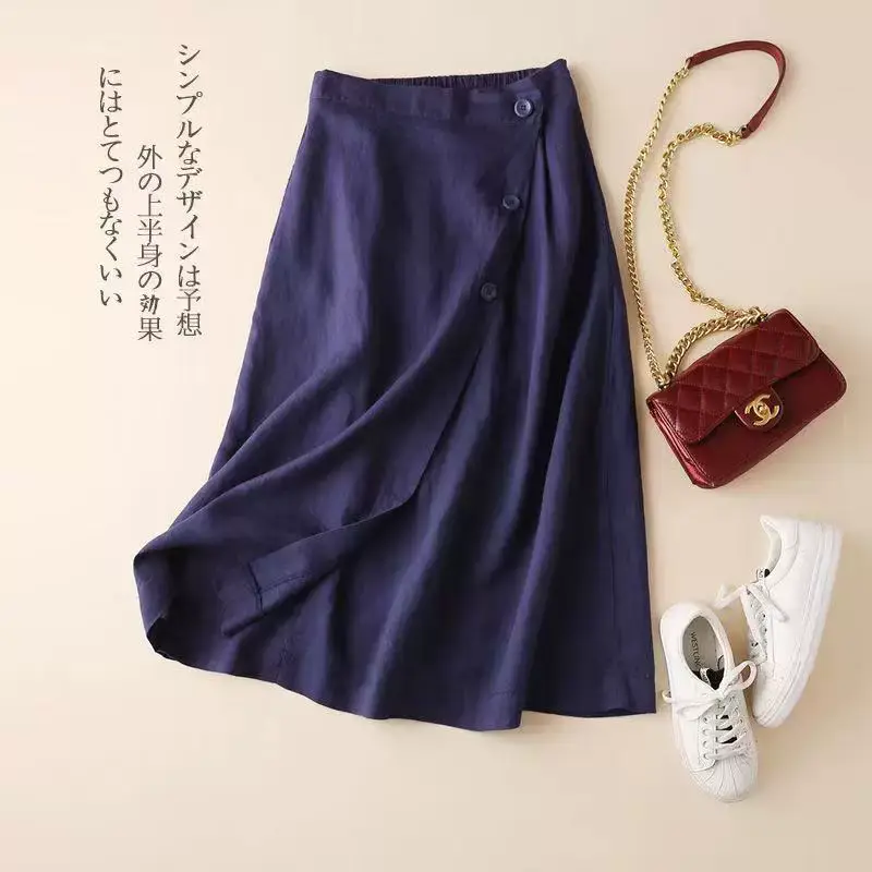 Women's 100% Pure Cotton Black A-Line Skirt Mid-Length — feature 5