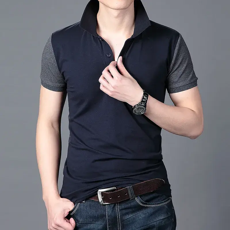 Men Cotton Slim Fit Polo T-Shirt Navy Blue - Image 4