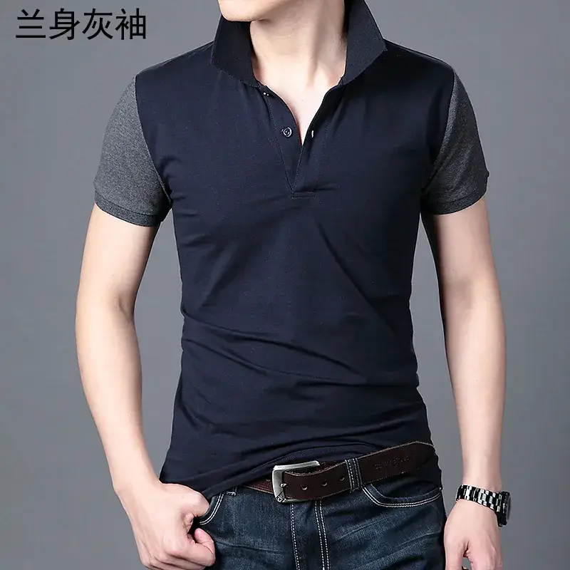 Men Cotton Slim Fit Polo T-Shirt Navy Blue - Image 6