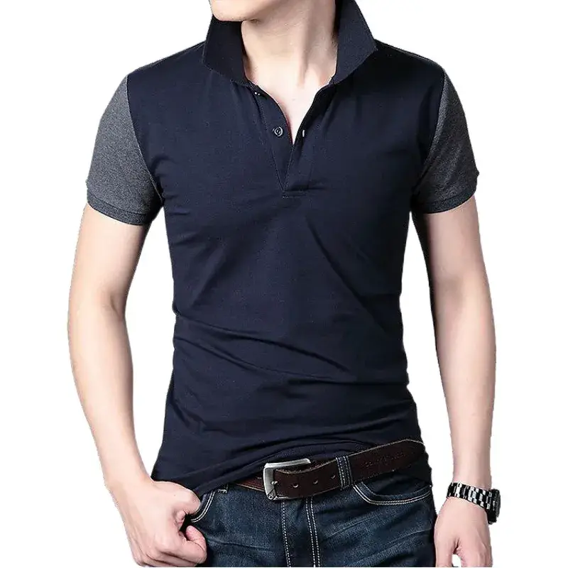 Men Cotton Slim Fit Polo T-Shirt Navy Blue
