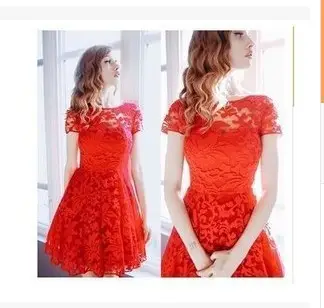 Blue Lace Short Sleeve Evening Dress for Women - Image 3