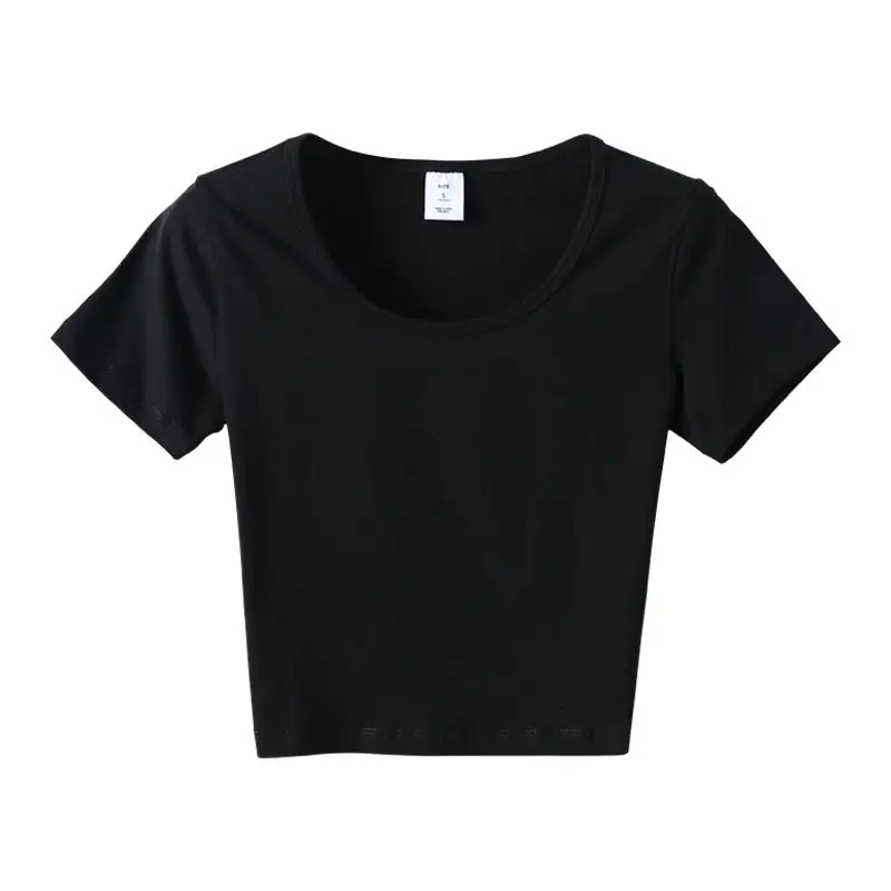 Women White Navel-Baring T-Shirt Short Sleeve - Image 17