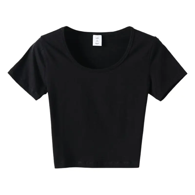 Women White Navel-Baring T-Shirt Short Sleeve