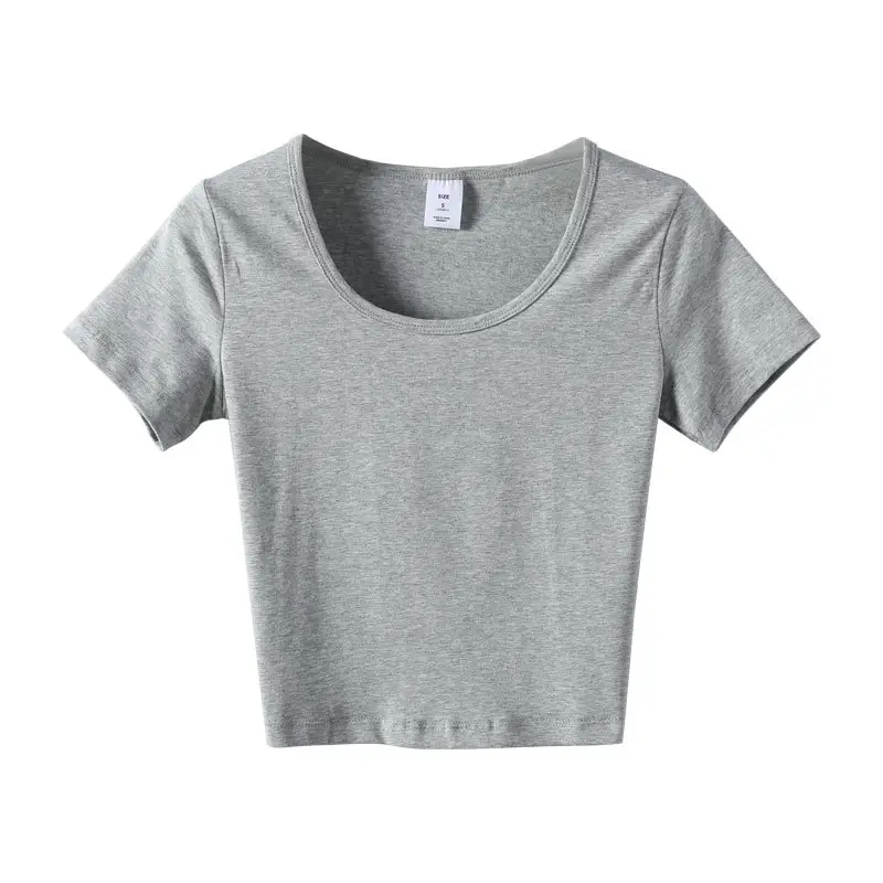 Women White Navel-Baring T-Shirt Short Sleeve - Image 2