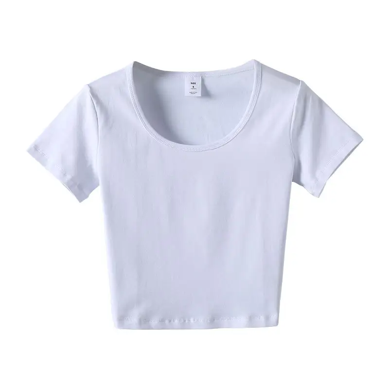 Women White Navel-Baring T-Shirt Short Sleeve - Image 3