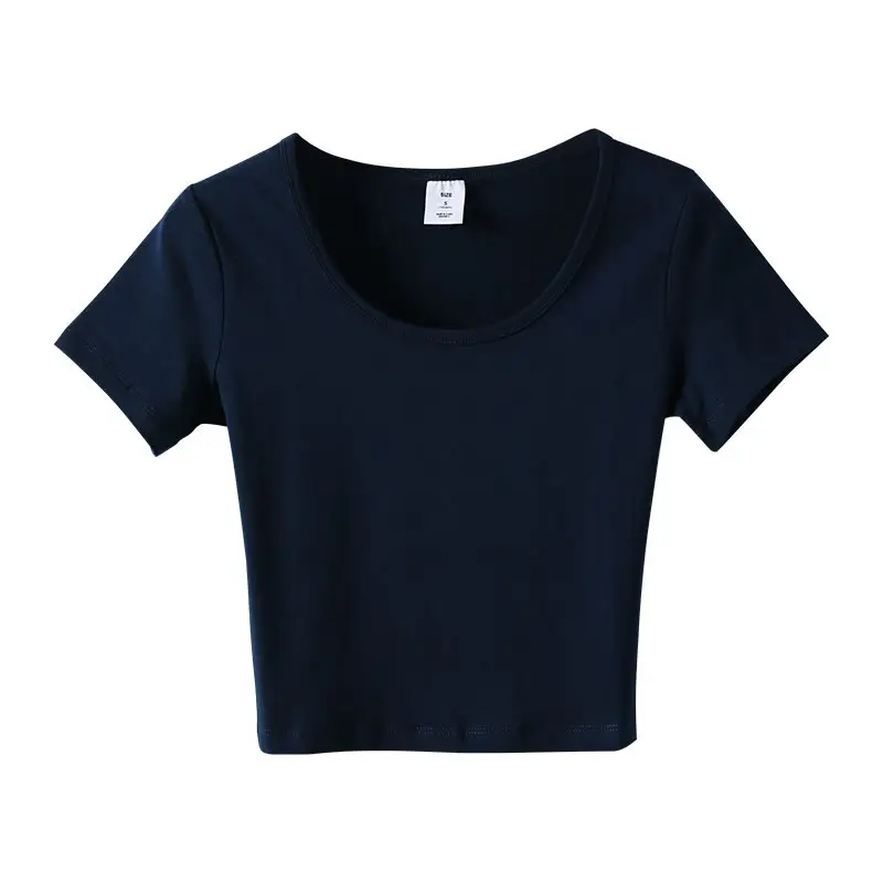 Women White Navel-Baring T-Shirt Short Sleeve - Image 8