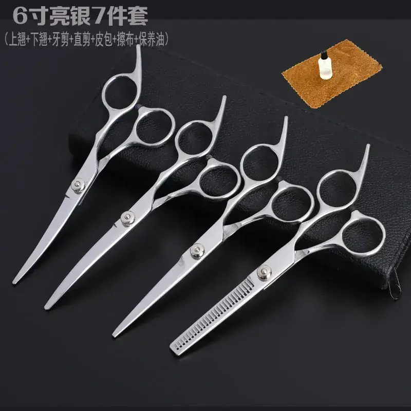Pet Scissors Set 8 Pcs Curved Flat Cutter Blue