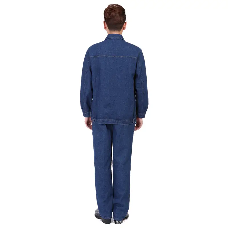 Men Dark Blue Denim Work Suit Long Sleeve Factory Uniform