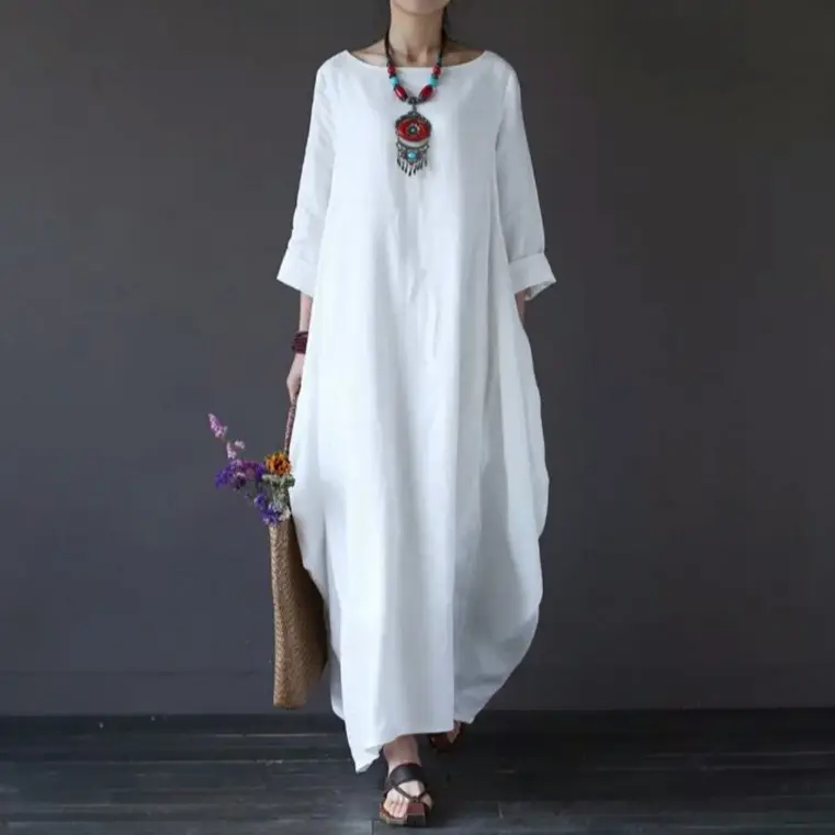 2026 Spring Summer Loose Cotton Linen Long Dress Plus Size - Image 8