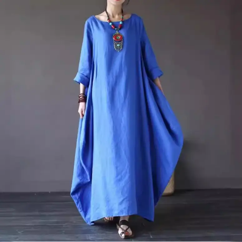 2026 Spring Summer Loose Cotton Linen Long Dress Plus Size - Image 9