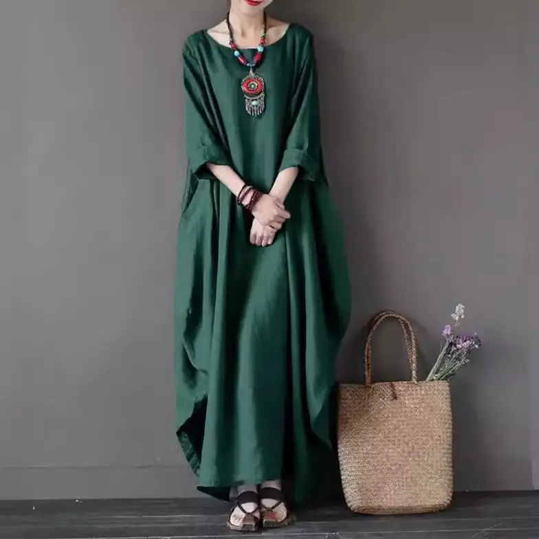 2026 Spring Summer Loose Cotton Linen Long Dress Plus Size - Image 10