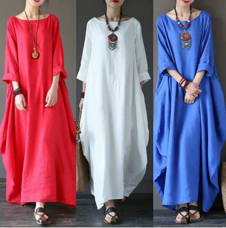 2026 Spring Summer Loose Cotton Linen Long Dress Plus Size — feature 11