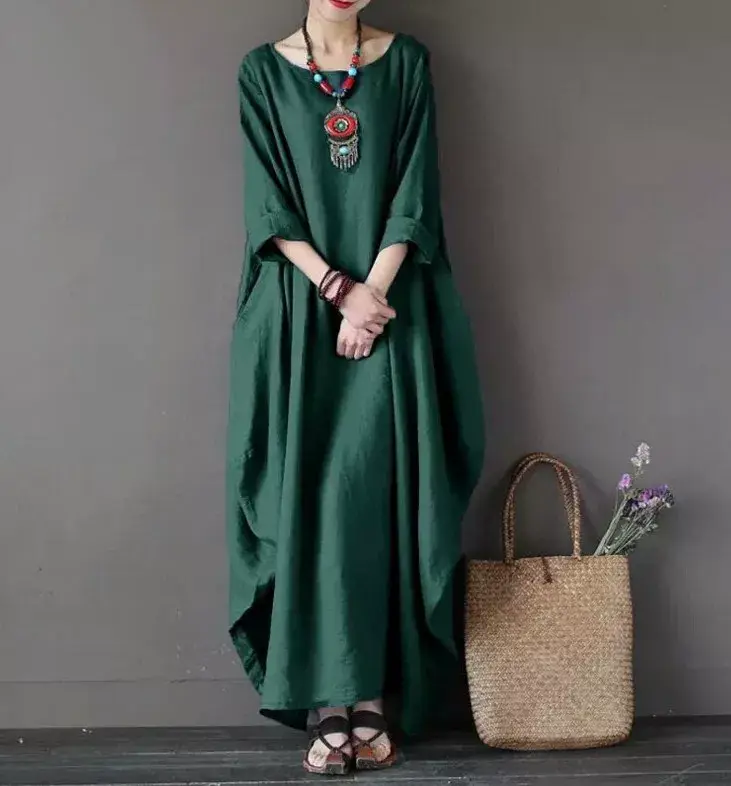 2026 Spring Summer Loose Cotton Linen Long Dress Plus Size — feature 2