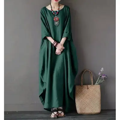 2026 Spring Summer Loose Cotton Linen Long Dress Plus Size - Image 4