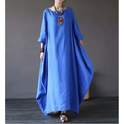 2026 Spring Summer Loose Cotton Linen Long Dress Plus Size - Image 5