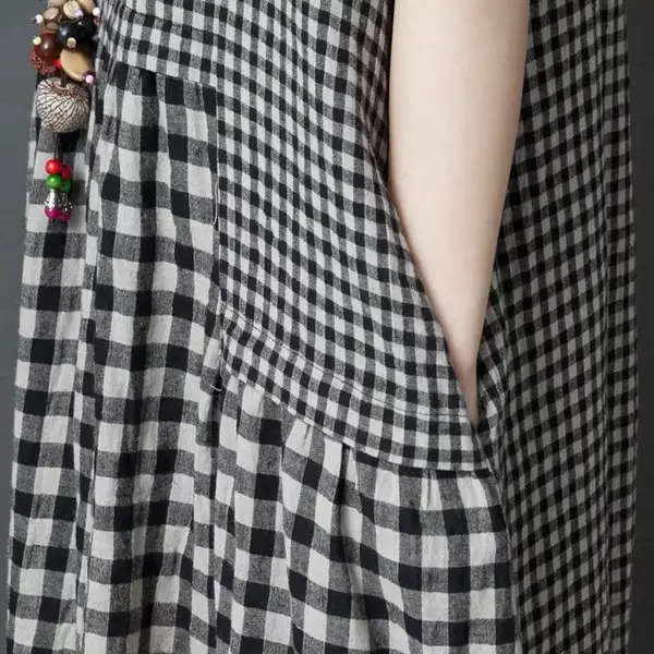 Women's Black White Checkered Long Dress Large - Image 4