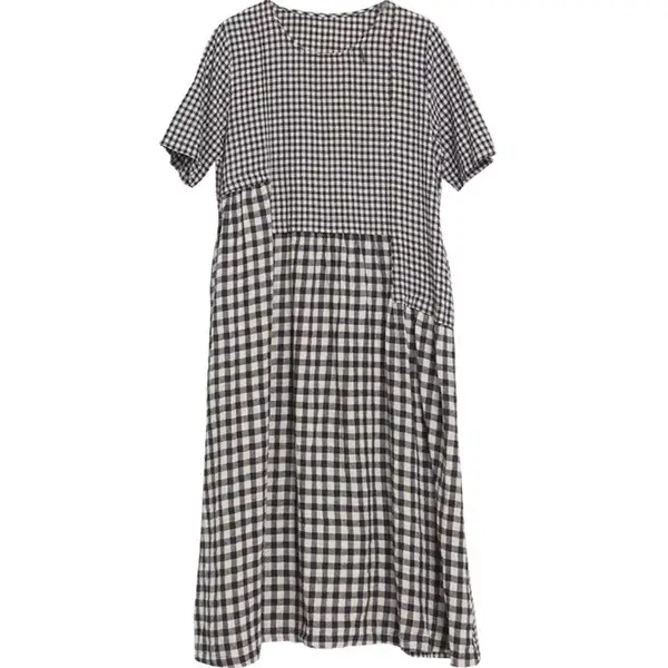 Women's Black White Checkered Long Dress Large - Image 5