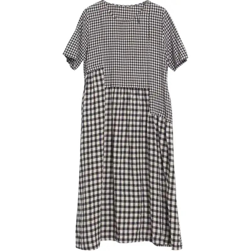 Women's Black White Checkered Long Dress Large