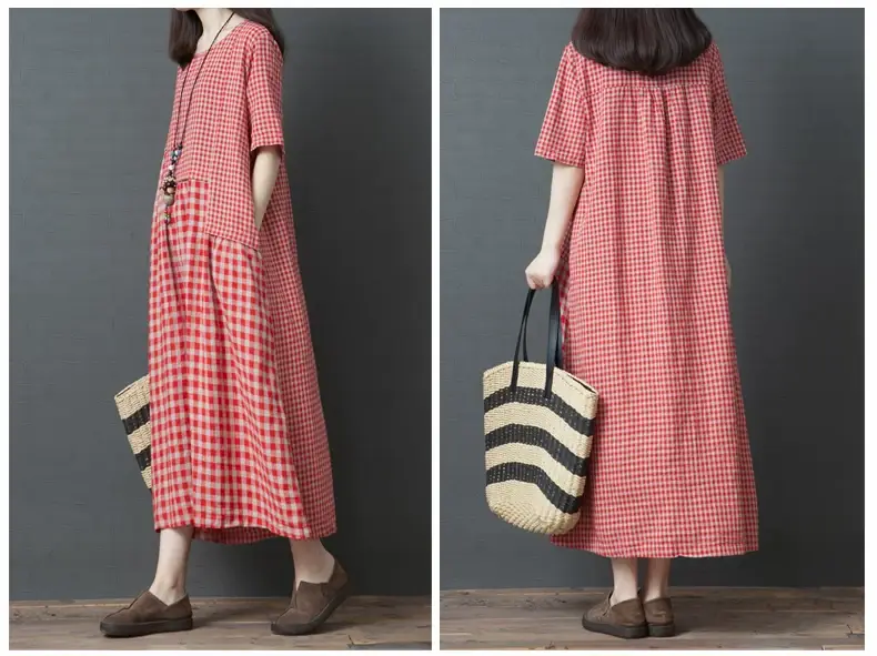 Women's Black White Checkered Long Dress Large — feature 11